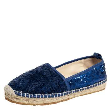 Pre Owned Jimmy Choo Blue Sequin Paksa Flat Espadrilles Size 38