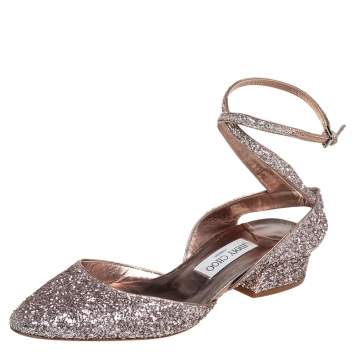 Pre Owned Jimmy Choo Glitter Micky Ankle Strap Sandals Size 39
