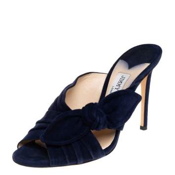 Pre Owned Jimmy Choo Blue Suede Keely Slide Sandals Size 37