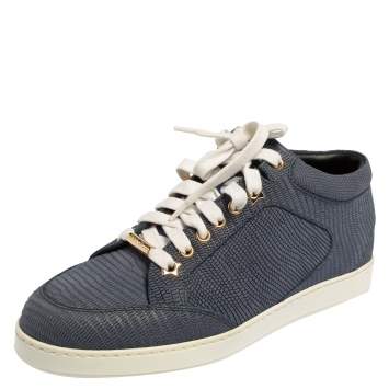 Pre Owned Jimmy Choo Blue Lizard Embossed Leather Miami Low Top Sneakers Size 37