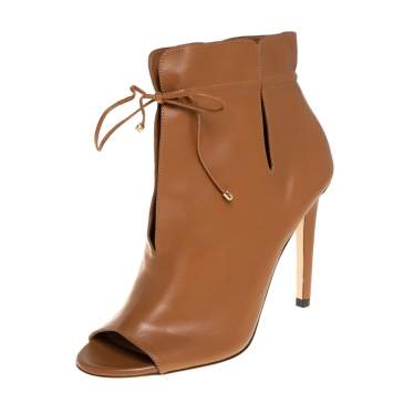 مملوكة مسبقًا Jimmy Choo Brown Leather Memphis Tie Up Ankle Booties Size 37.5