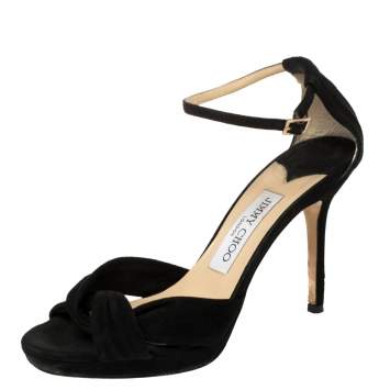 Pre Owned Jimmy Choo Black Suede Marion Platform Ankle Strap Sandals Size 36