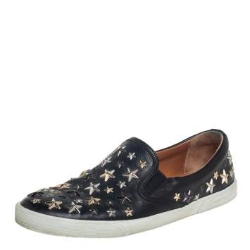 Pre Owned Jimmy Choo Black Leather Star Embellishment Low Top Sneakers Size 38.5