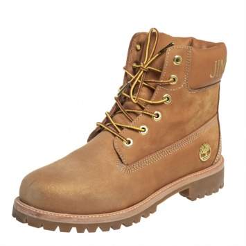 Pre Owned Jimmy Choo x Timberland Tan Glitter Nubuck Leather Ankle Boots Size 41.5