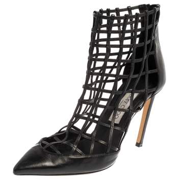 Pre Owned Jimmy Choo Black Leather Sheldon Caged Booties Size 39