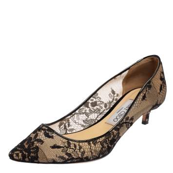 Pre Owned Jimmy Choo Black Patent Leather And Lace Romy Pumps Size 37