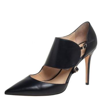 Pre Owned Jimmy Choo Black Leather Wide Ankle Strap Pumps Size 39
