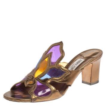 Pre Owned Jimmy Choo Multicolor Leather and PVC Lisa Slide Sandals Size 39.5