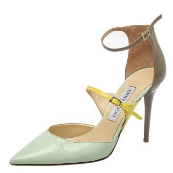 Pre Owned Jimmy Choo Multicolor Leather And Patent Leather Ankle Strap Sandals Size 37.5