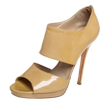 Pre Owned Jimmy Choo Beige Patent Leather Private Peep Toe Pumps Size 38