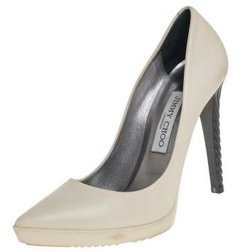 Pre Owned Jimmy Choo White Leather Pointed Toe Platform Pumps Size 37