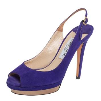 Pre Owned Jimmy Choo Blue Suede Peep Toe Slingback Sandals Size 38