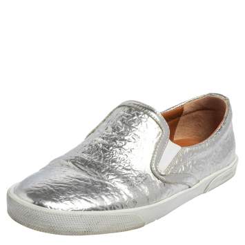 Pre Owned Jimmy Choo Silver Leather Slip on Sneakers Size 37