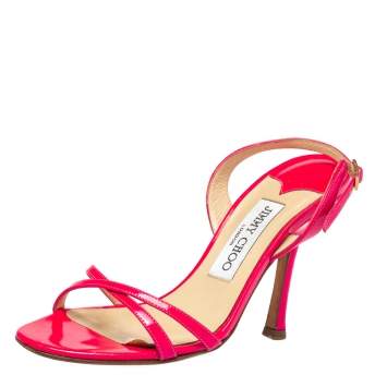 Pre Owned Jimmy Choo Pink Patent Crisscross Slingback Sandals Size 35.5