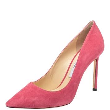 Pre Owned Jimmy Choo Pink Suede Romy Pointed Toe Pumps Size 38