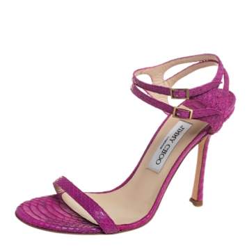 Pre Owned Jimmy Choo Pink Python Leather Ankle Strap Sandals Size 39.5