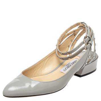 Pre Owned Jimmy Choo Grey Leather Ankle Strap Sandals Size 37.5