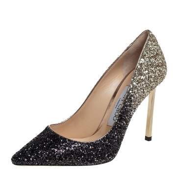 Pre Owned Jimmy Choo Two Tone Coarse Glitter Romy Pointed Toe Pumps Size 35