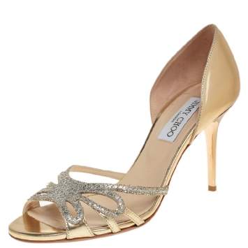 Pre Owned Jimmy Choo Gold Patent Leather Sandals Size 39