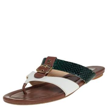 Pre Owned Jimmy Choo Multicolor Python And Leather Thong Sandals Size 39