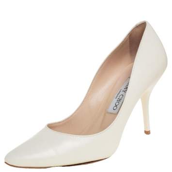 Pre Owned Jimmy Choo Cream Leather Gilbert Pumps Size 37.5