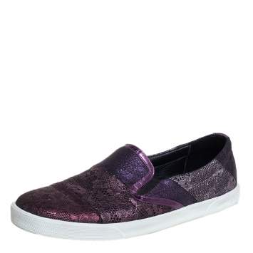Pre Owned Jimmy Choo Metallic Purple Lace Demi Slip On Sneakers Size 40