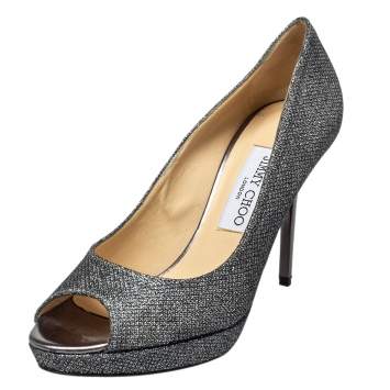 Pre Owned Jimmy Choo Silver Glitter Evelyn Pumps Size 38