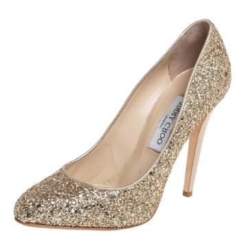 Pre Owned Jimmy Choo Gold Glitter And Leather Pumps Size 39.5