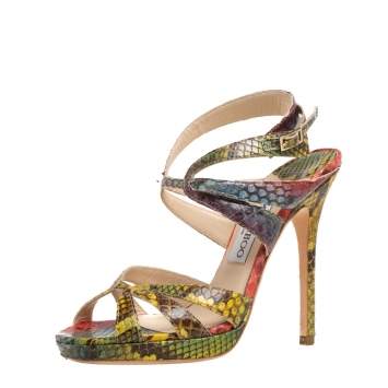 Pre Owned Jimmy Choo Multicolor Python Ankle Straps Open Toe Sandals Size 36