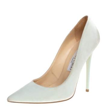 Pre Owned Jimmy Choo Pale Green Suede Romy Pumps Size 38