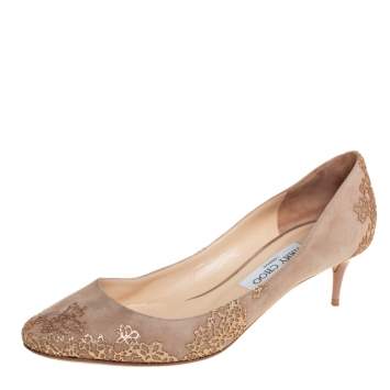 Pre Owned Jimmy Choo Beige Suede And Glitter Esme Pumps Size 39.5