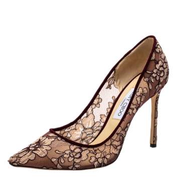 Pre Owned Jimmy Choo Brown Mesh And Fabric Romy Pumps Size 41