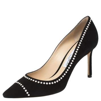 Pre Owned Jimmy Choo Black Suede Romy Pearl Embellished Trim Pumps Size 39