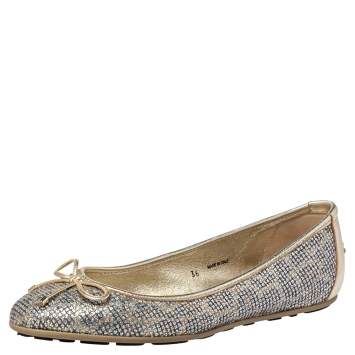 Pre Owned Jimmy Choo Gold Glitter Bow Ballet Size 36
