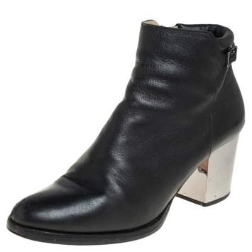 Pre Owned Jimmy Choo Black Leather Zipper Ankle Boots Size 39