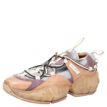 Pre Owned Jimmy Choo Multicolor Mesh And Suede Diamond Trial Low Top Sneakers Size 36.5