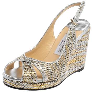 Pre Owned Jimmy Choo Sliver And Gold Leather Amely Sandals Size 39