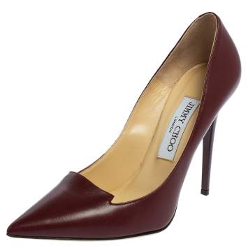 Pre Owned Jimmy Choo Maroon Leather Avril Pointed Toe Pumps Size 37
