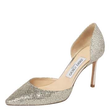 Pre Owned Jimmy Choo Gold/Silver Glitter Addison D'Orsay Pumps Size 37