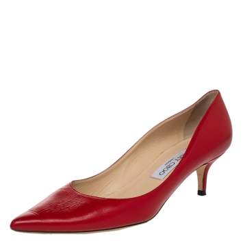 Pre Owned Jimmy Choo Red Leather Romy Pumps Size 38.5