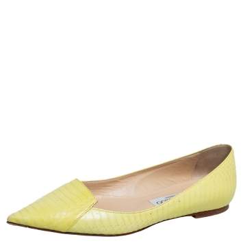 Pre Owned Jimmy Choo Yellow Python  Attila Pointed Toe Flats Size 37
