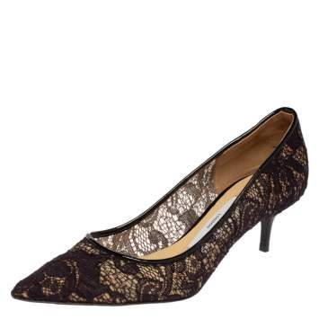 Pre Owned Jimmy Choo Black Lace Love Pointed Toe Pumps Size 34.5