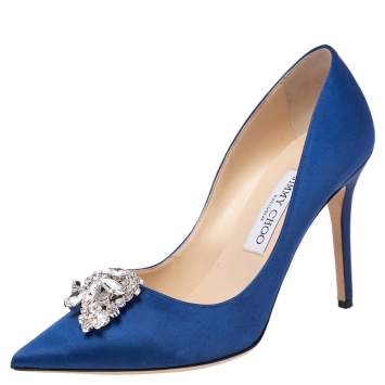 Pre Owned Jimmy Choo Exclusive Collection Blue Satin Manda Pointed Toe Pumps Size 38