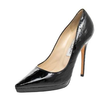 Pre Owned Jimmy Choo Black Textured Patent Leather Aude Pointed Toe Pumps Size 39