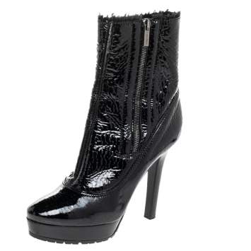 Pre Owned Jimmy Choo Black Patent Leather Trixie Platform Ankle Boots Size 39