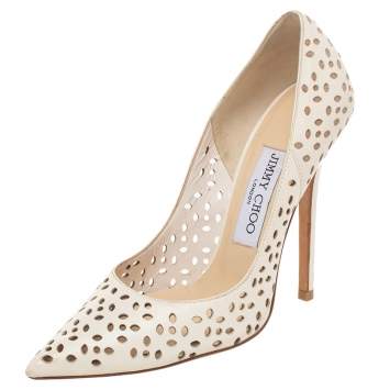 Pre Owned Jimmy Choo Cream Laser Cut Leather Romy Pumps Size 36