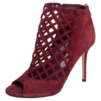 Pre Owned Jimmy Choo Burgundy Suede Drift Cutout Peep Toe Booties Size 39
