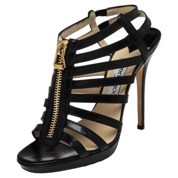 Pre Owned Jimmy Choo Black Leather Glenys Gladiator Platform Sandals Size 38.5
