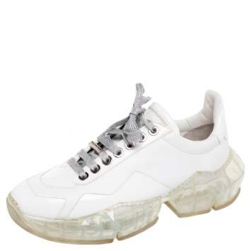 Pre Owned Jimmy Choo White Leather and Patent Leather Diamond Low Top Sneakers Size 39