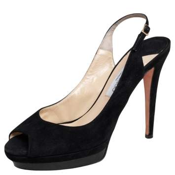 Pre Owned Jimmy Choo Black Suede Clue Peep Toe Slingback Sandals Size 41